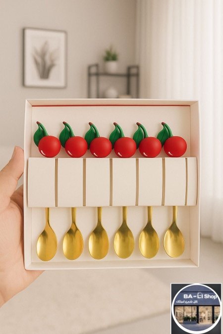 طقم معالق 6 قطع ذهبي رأسية كرز